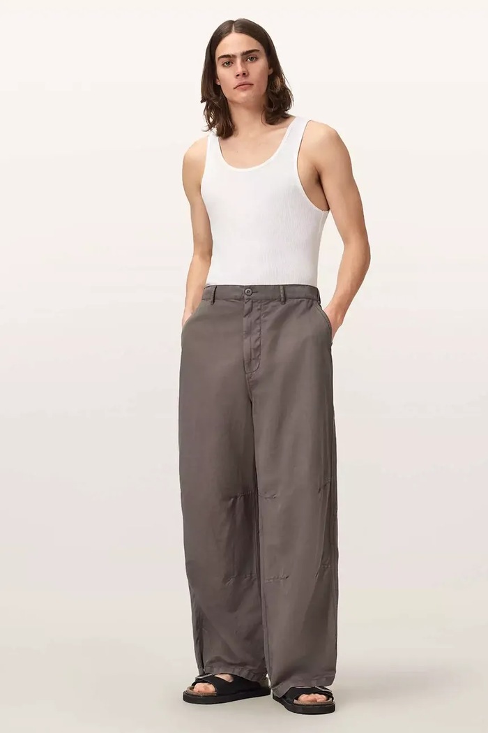 AllSaints spodnie męskie z lnem ECHO szary M032TE