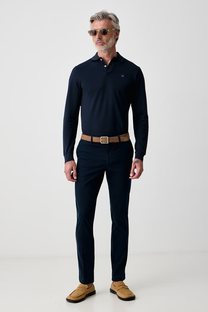 Hackett London Spodnie chinos męskie bawełniane z elastanem HM2100068R granatowy AW26