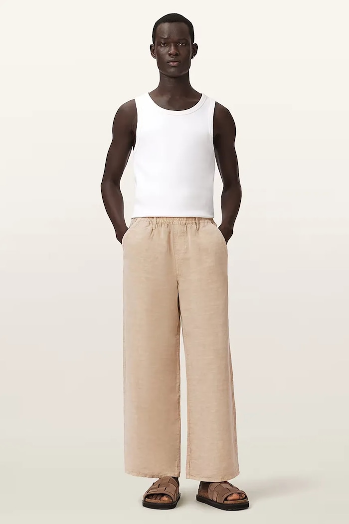 AllSaints pantaloni pentru bărbați, cu amestec de in KORTEN bej M086TE