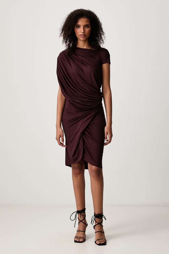 Rick Owens Lilies Ares sukienka gładka z wiskozy bordowy LI02F2563.RV