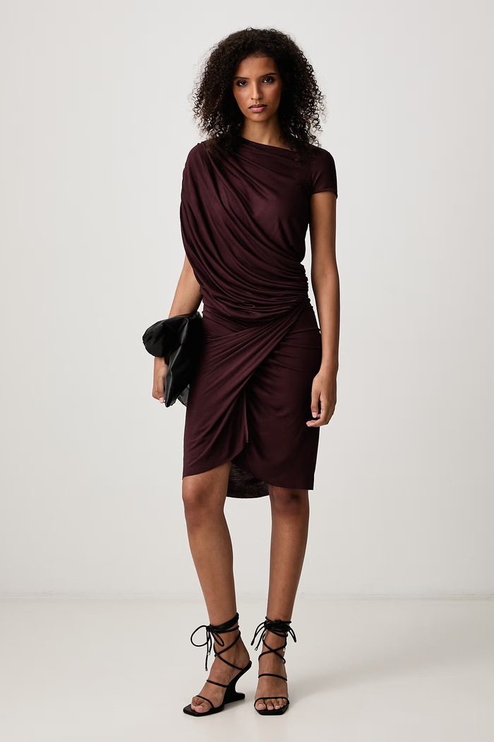 Rick Owens Lilies Ares sukienka gładka z wiskozy LI02F2563.RV bordowy AW26
