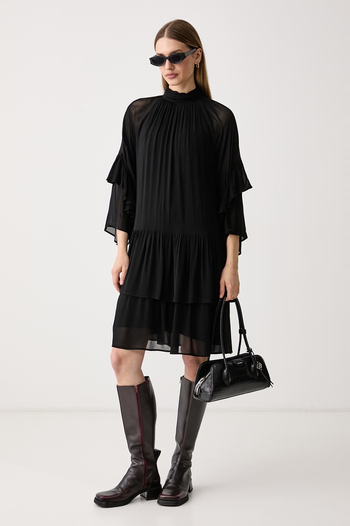 Mos Mosh Sukienka z falbanami z wiskozy Roya 184110 czarny AW26