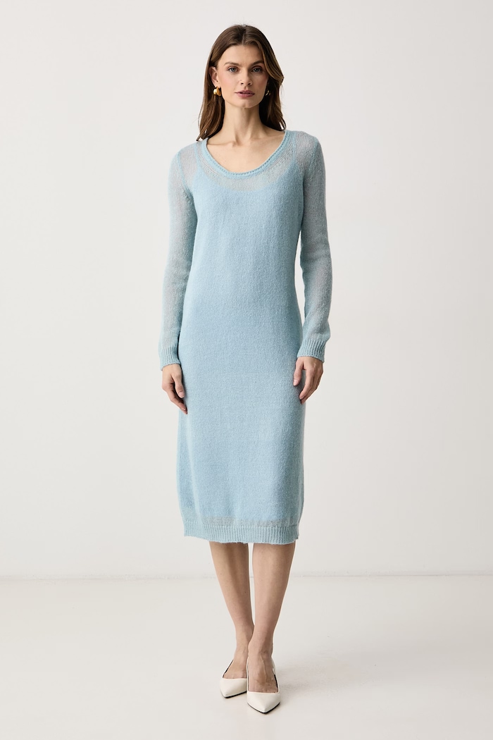 Weekend Max Mara Sukienka sweterkowa z moherem WKSFERVORE niebieski 2625396016600