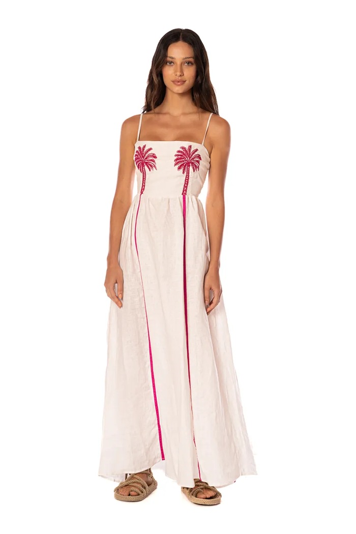 Maaji Sukienka letnia z lnem Tropical Heaven Ela biały PT2708CLD007