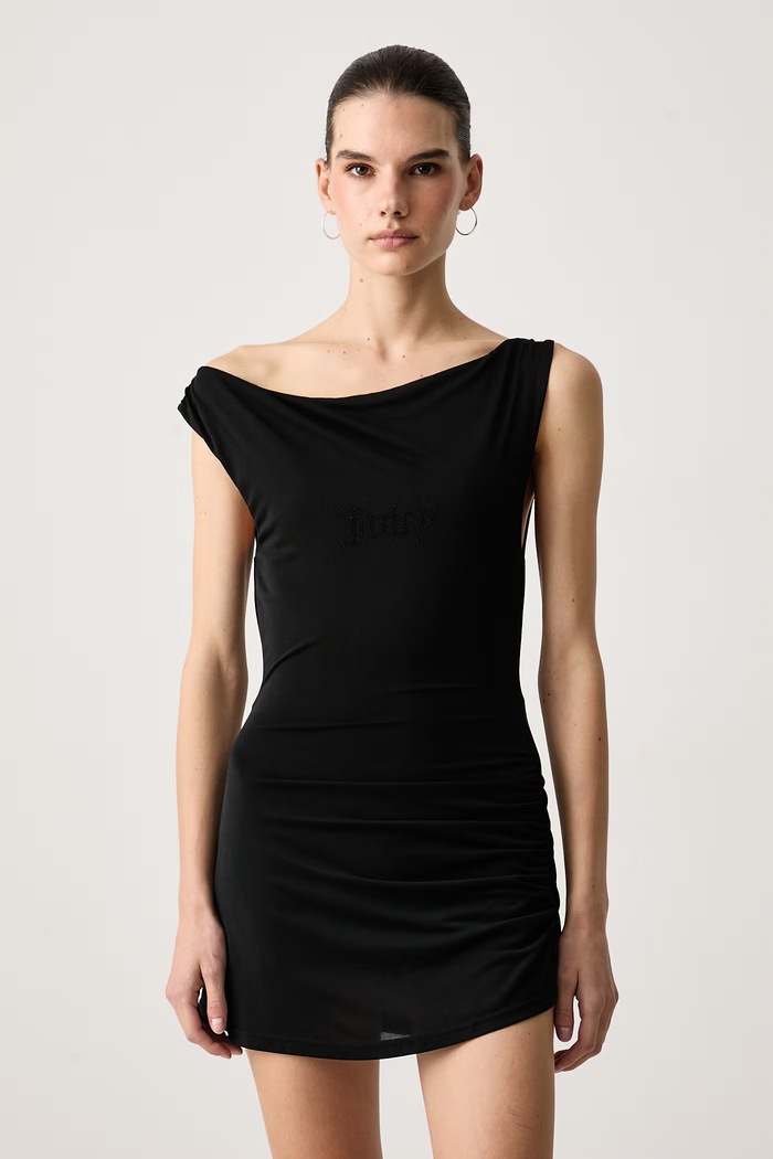 Juicy Couture Šaty s viskózou TORI DRAPE čierna JCWED226330