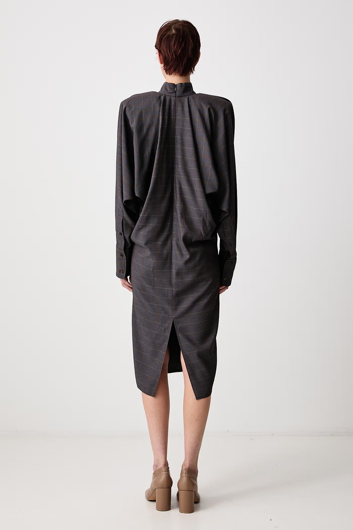 Odjeća MUGLER Haljina karirani uzorak od viskoze 26F1RO18824991 smeđa
