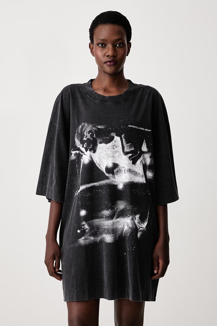 Off-White Dreaming Narciso φόρεμα με τύπωμα βαμβακερό μαύρο 2FU00594T