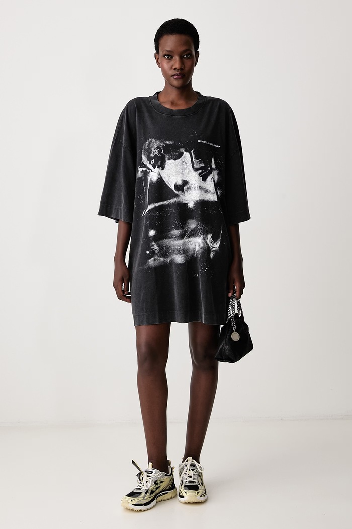 Off-White Dreaming Narciso φόρεμα με τύπωμα βαμβακερό 2FU00594T μαύρο AW26