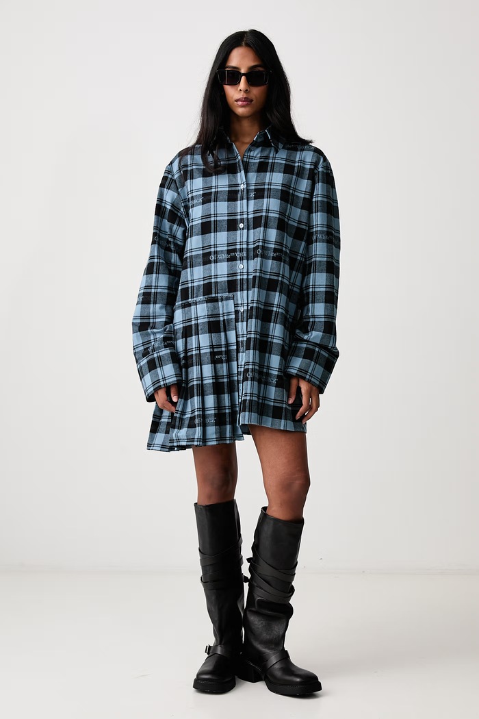 Off-White Check Flannel Panel σεμιζιέ καρό βαμβακερή 2FU00353T μπλε AW26