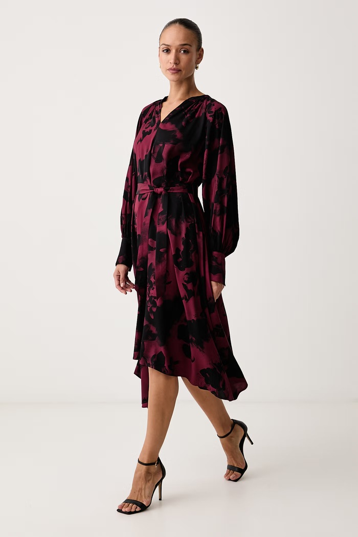 Karl Lagerfeld Φόρεμα flared από βισκόζη B4W13006 μπορντό AW26