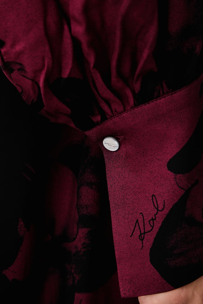 Φόρεμα flared από βισκόζη Karl Lagerfeld μπορντό B4W13006