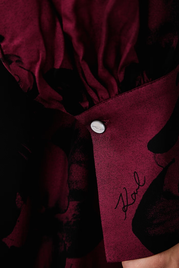 Φόρεμα flared από βισκόζη Karl Lagerfeld μπορντό B4W13006