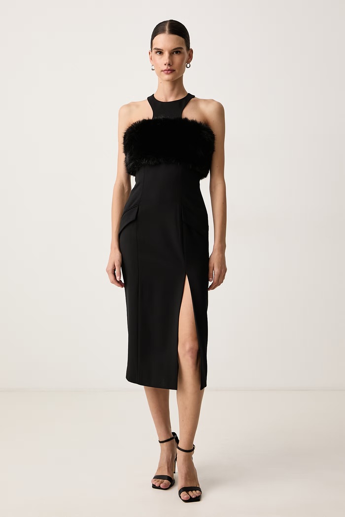 Karl Lagerfeld Sukienka halter z wełną czarny B4W13007