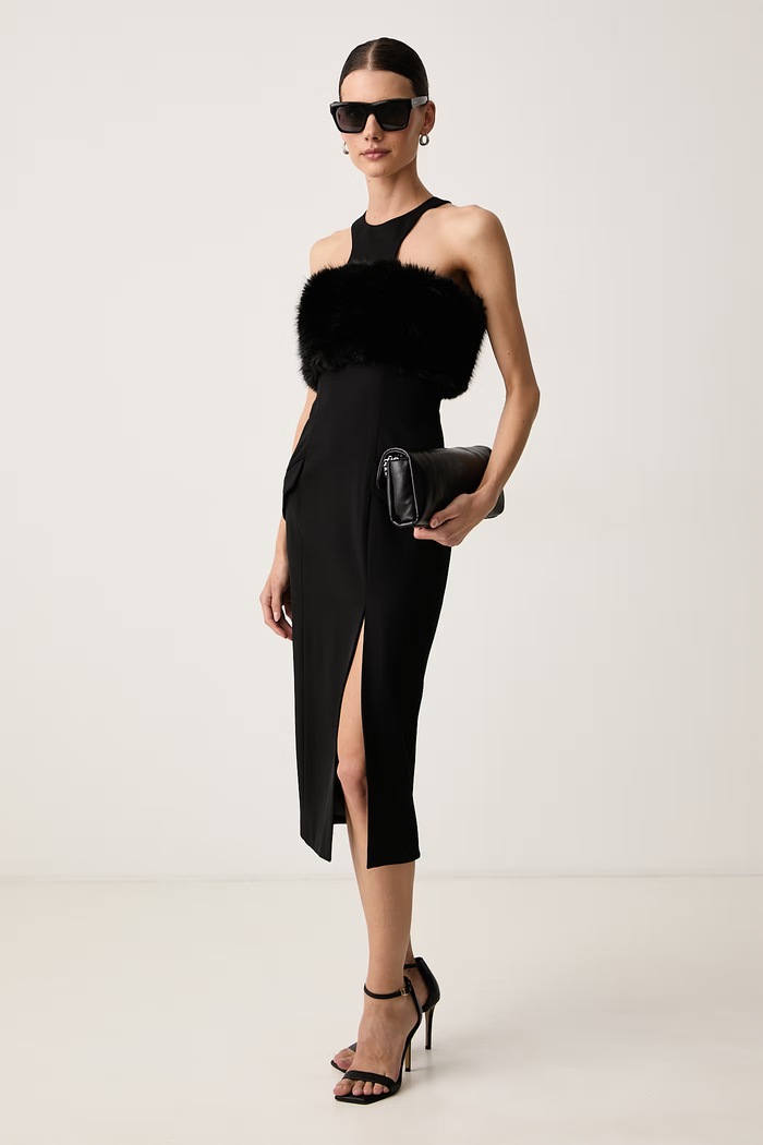 Karl Lagerfeld Sukienka halter z wełną B4W13007 czarny AW26