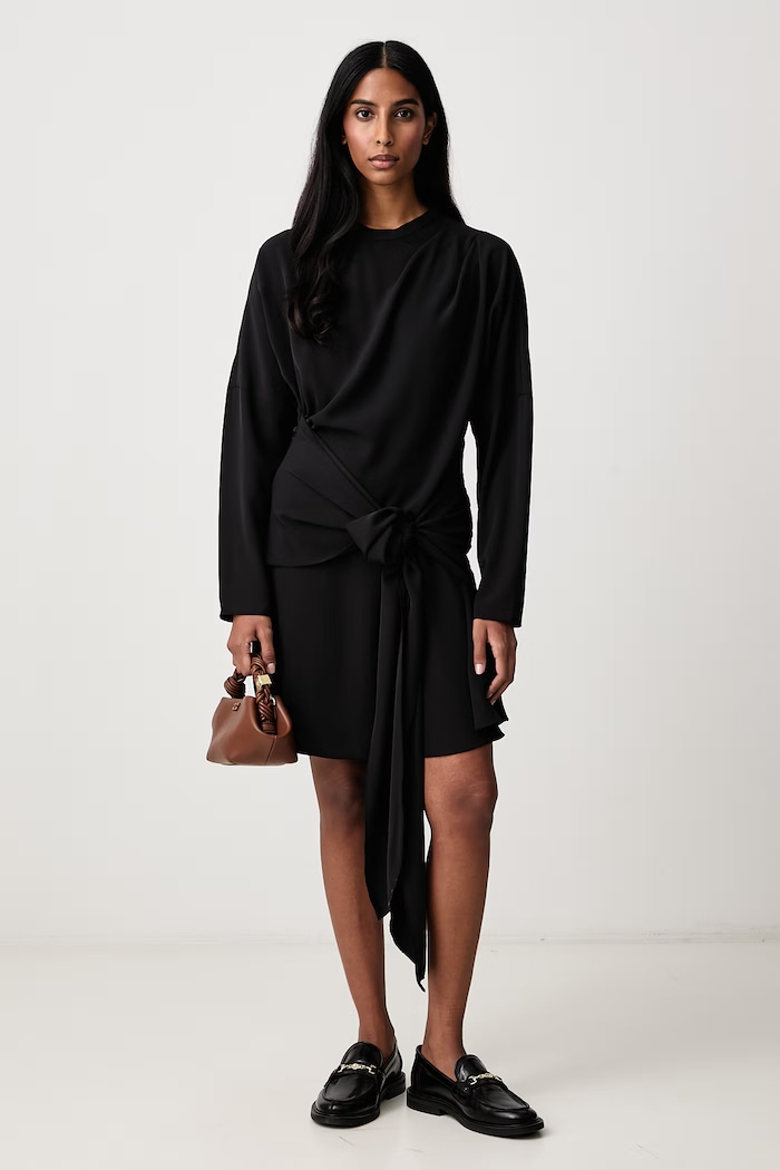 GANNI Cady Crepe рокля с изчистена шарка A1030749 черен AW26