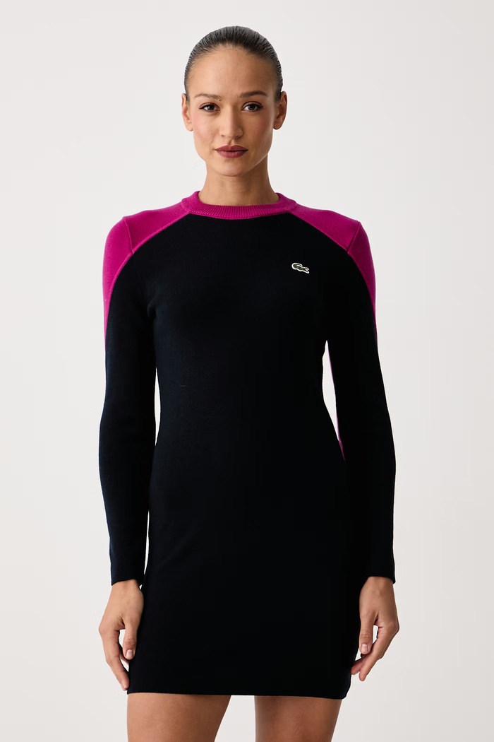 Lacoste Sukienka sweterkowa wełniana granatowy EF9291