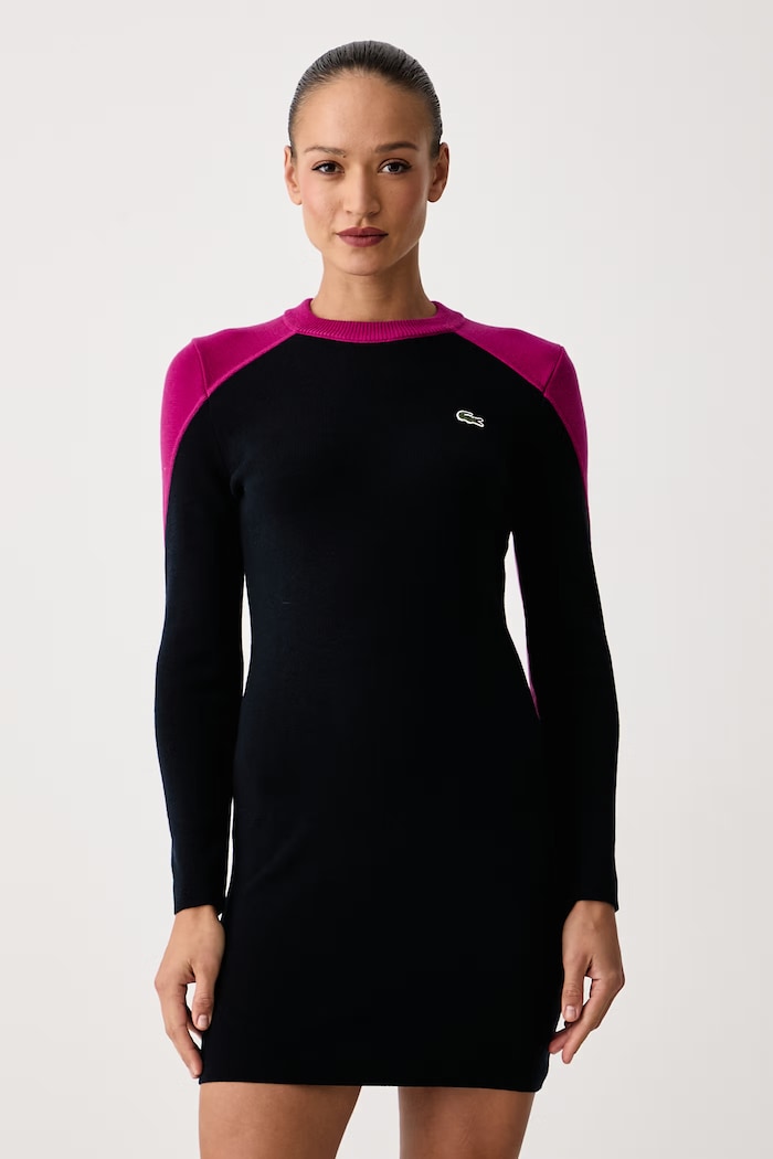 Lacoste Sukienka sweterkowa wełniana granatowy EF9291
