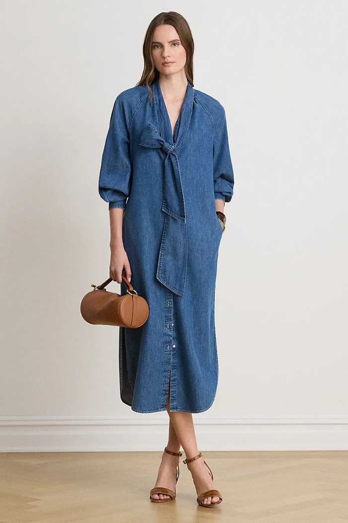 Lauren Ralph Lauren Sukienka bawełniana niebieski 200B27710