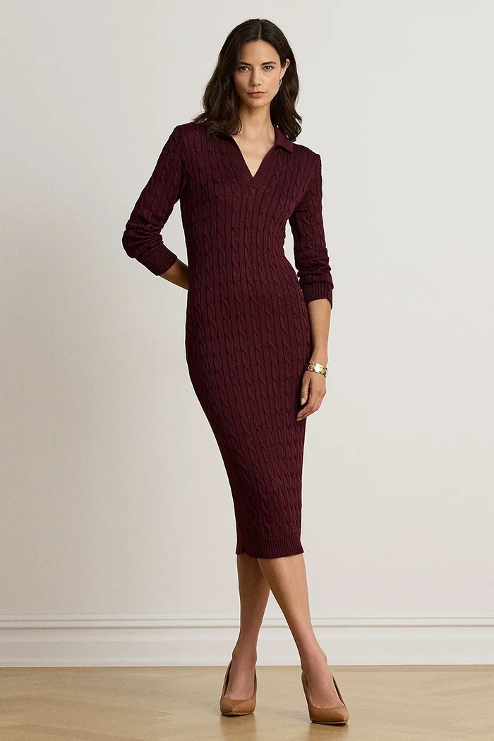 Lauren Ralph Lauren Sukienka z bawełną bordowy 200B34422