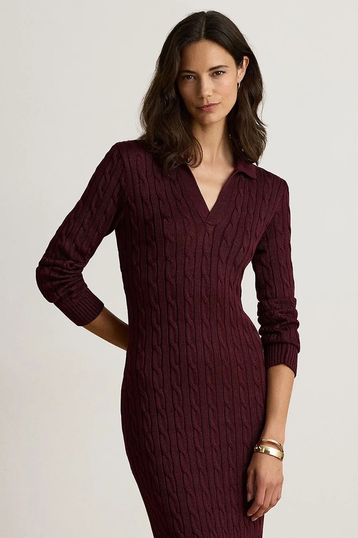 Odzież Lauren Ralph Lauren Sukienka z bawełną 200B34422 bordowy