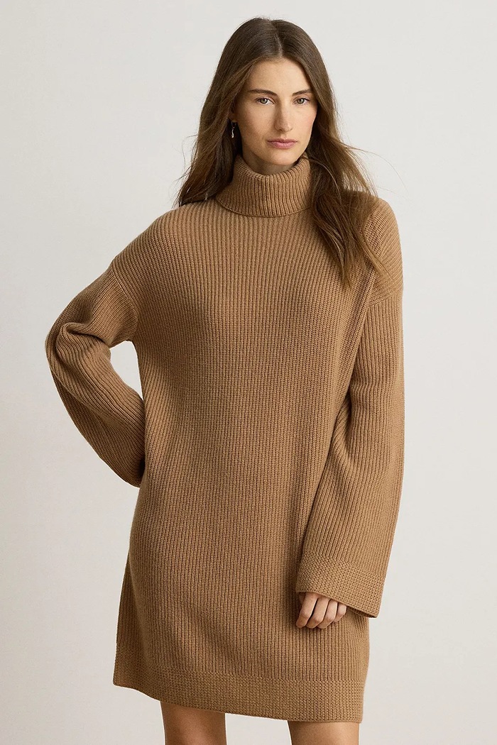Odzież Lauren Ralph Lauren Sukienka sweterkowa wełniana 200P03457 brązowy