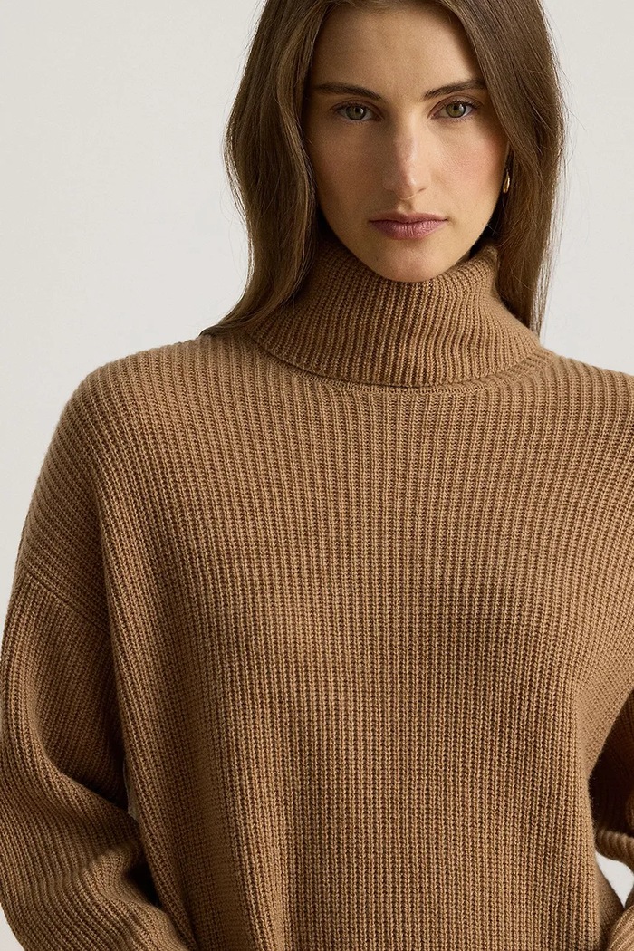 Sukienka sweterkowa wełniana Lauren Ralph Lauren 200P03457 brązowy