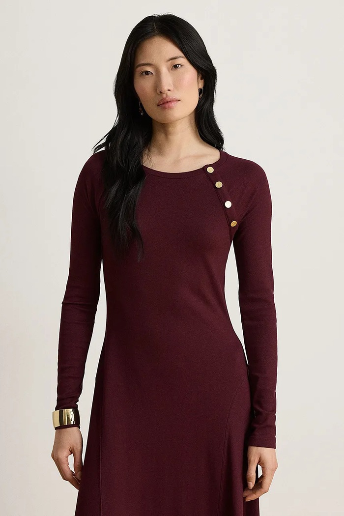 Odzież Lauren Ralph Lauren Sukienka z bawełną 200B27401 bordowy