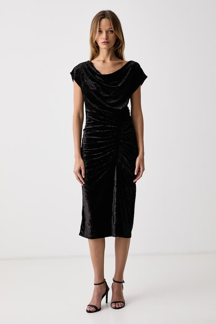 DKNY sukienka drapowana welurowa czarny DD5V1M79