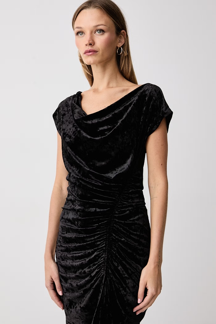 DKNY sukienka drapowana welurowa czarny DD5V1M79