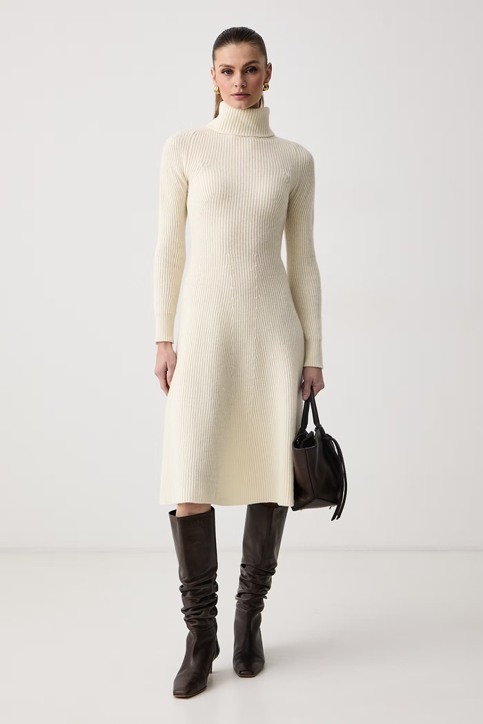 Max&Co. Sukienka sweterkowa wełniana QUAGLIA 2626326024200 beżowy AW26