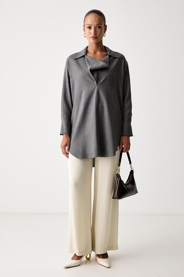 Max&Co. Sukienka koszulowa z wełną VENTO 2626226053200 szary AW26