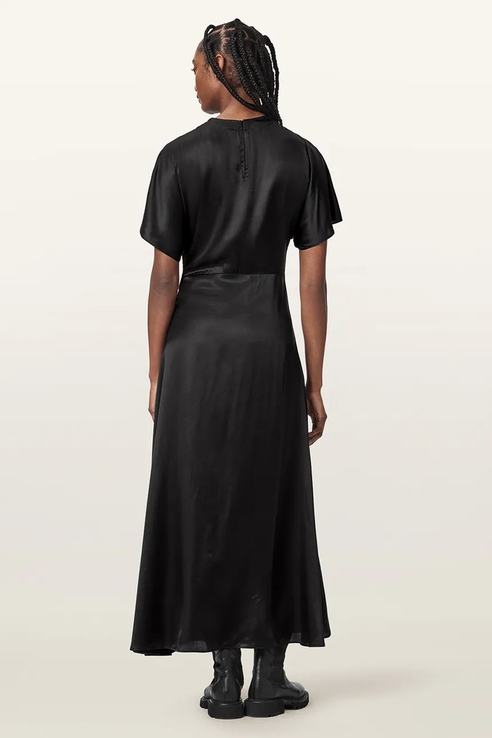 AllSaints Sukienka rozkloszowana z jedwabiem ROSIE W266DE czarny AW26