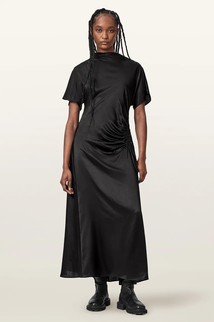 Odzież AllSaints Sukienka rozkloszowana z jedwabiem ROSIE W266DE czarny