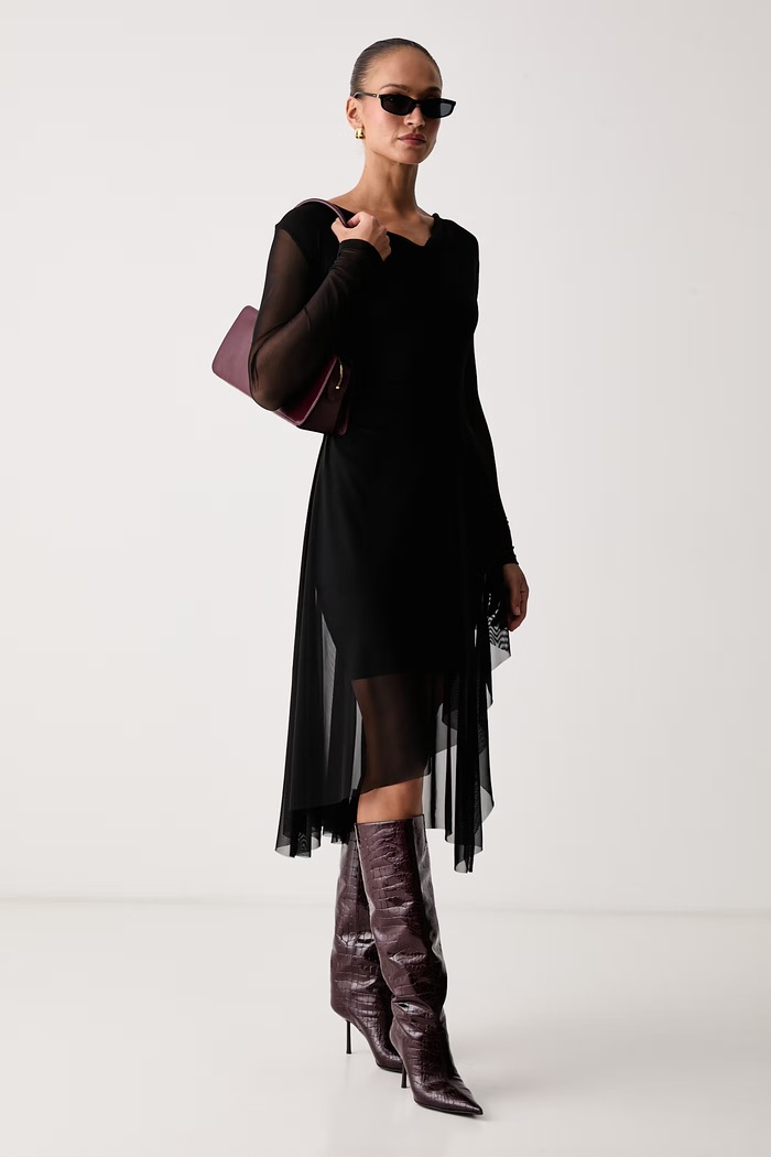 AllSaints Sukienka bodycon bawełniana z elastanem LORIA W061DF czarny AW26