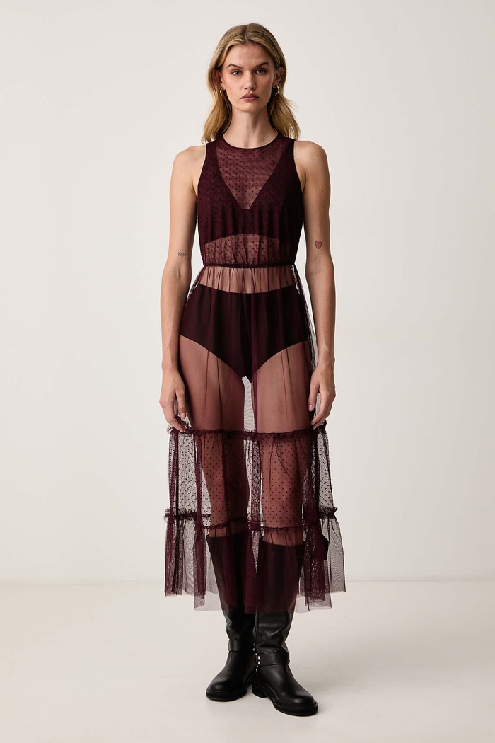 AllSaints Sukienka rozkloszowana TERRA bordowy W055DF