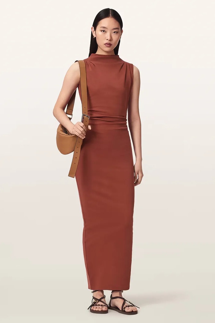Odzież AllSaints Sukienka bodycon bawełniana z elastanem KATARINA W041DF czerwony