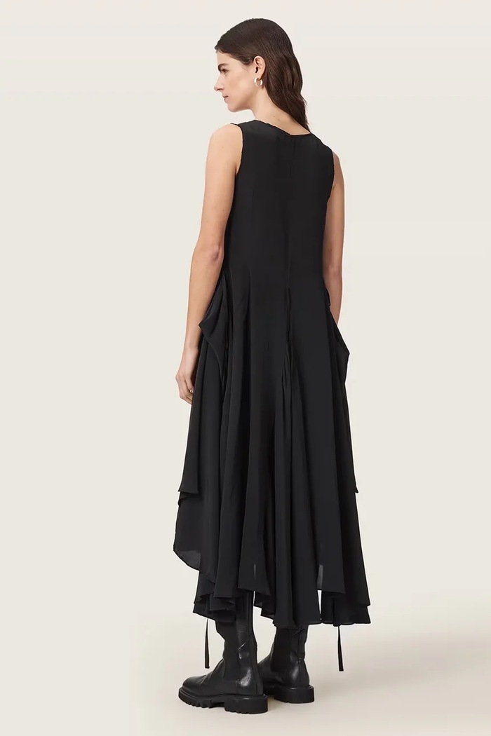 AllSaints Sukienka asymetryczna z wiskozy SYBIL W021DF czarny AW26