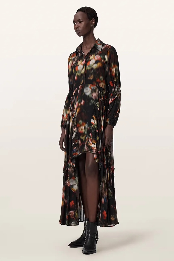 Odzież AllSaints Sukienka z wiskozy MARIA W014DF czarny