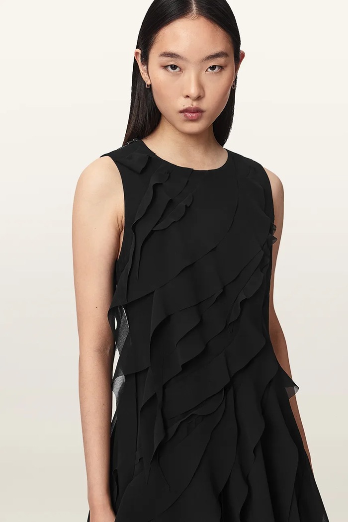 Rochie asimetrică ANGIE DRESS AllSaints W001DF negru