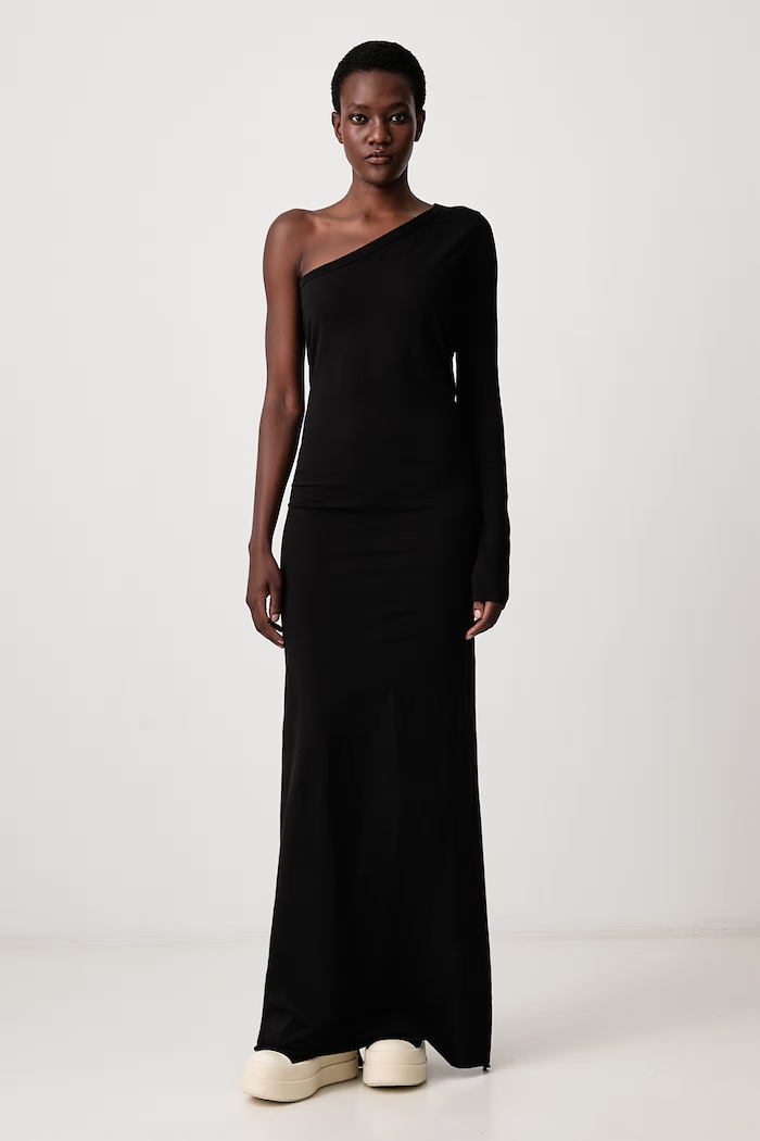 Rick Owens DRKSHDW Ziggy asymmetrical dress plain cotton black DS02F6511.RN