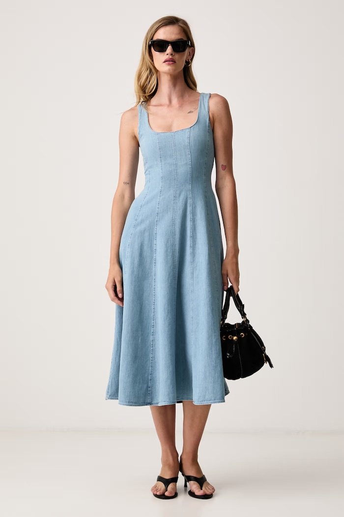 Marella φόρεμα flared ντένιμ MLSSAX 2623226014200 μπλε AW26