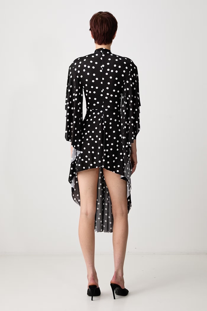 Odzież Vetements Sukienka rozkloszowana w kropki z wiskozą WH27DR138BD czarny