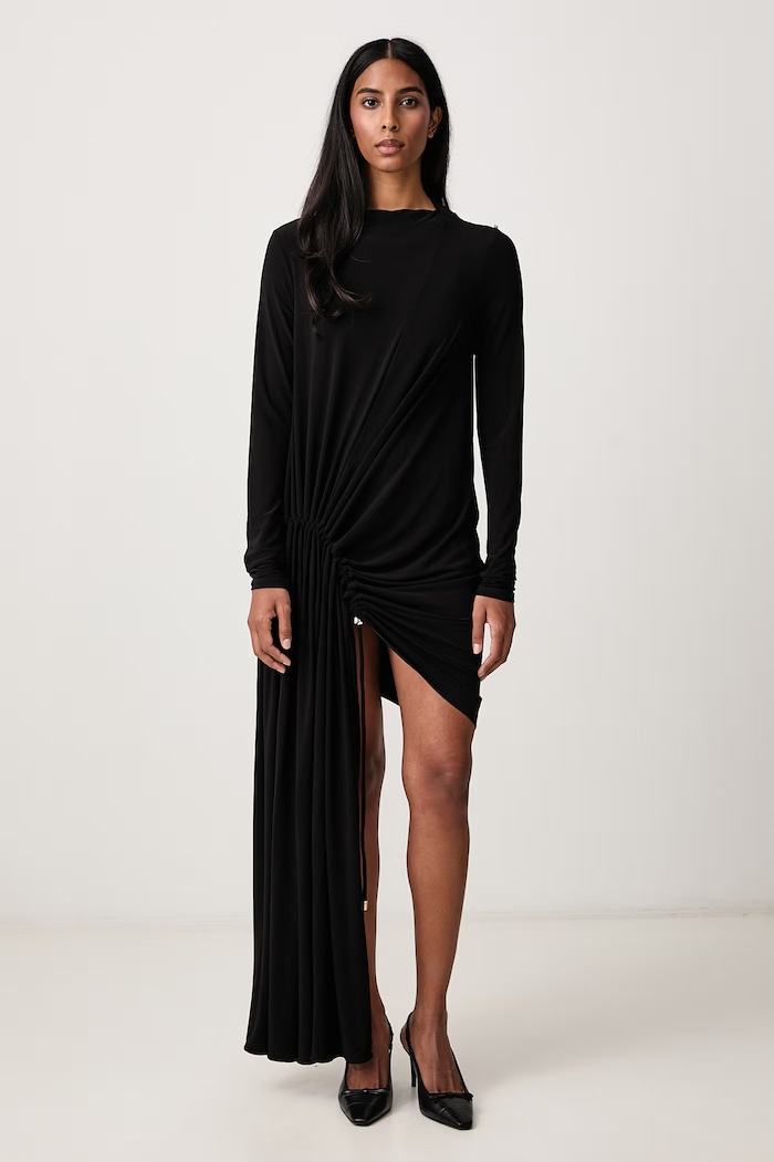 Sportmax Party asimetrična haljina bez uzorka crna 2622626062600