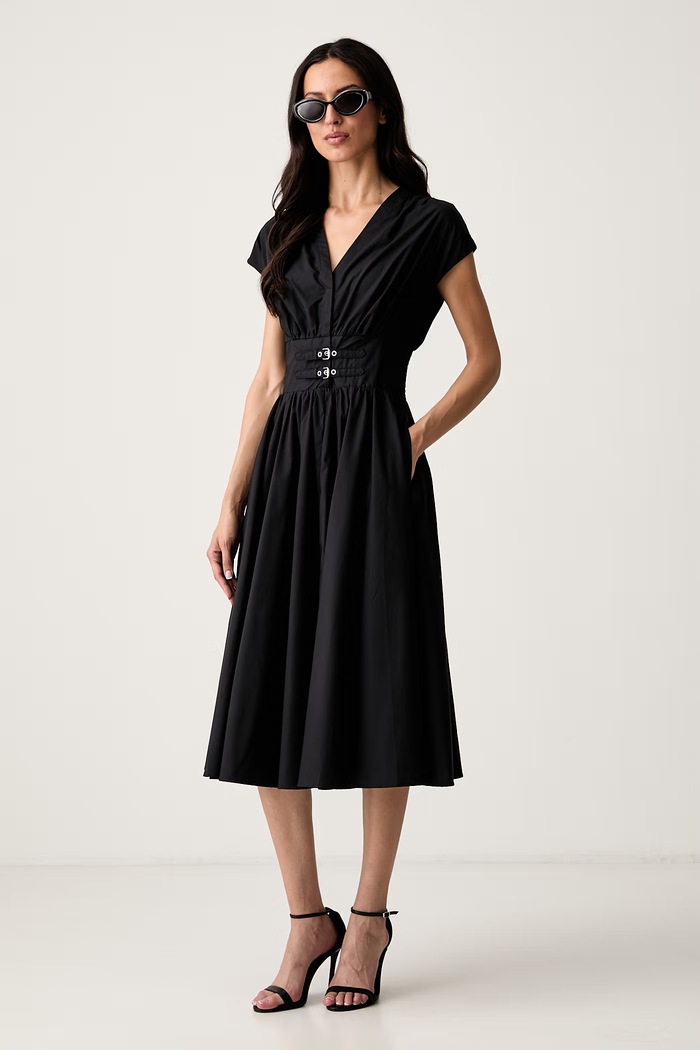Morgan sukienka rozkloszowana bawełniana RPRETTY czarny AW26