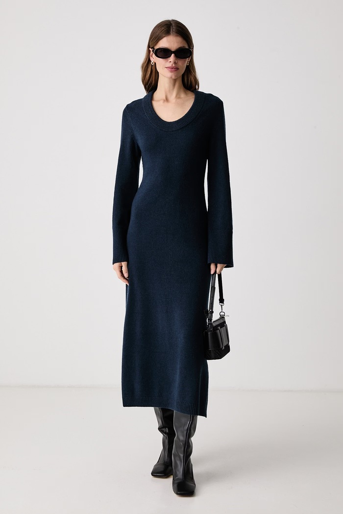 Tommy Hilfiger Svetrové šaty s vlnou WW0WW52306 tmavomodrá AW26