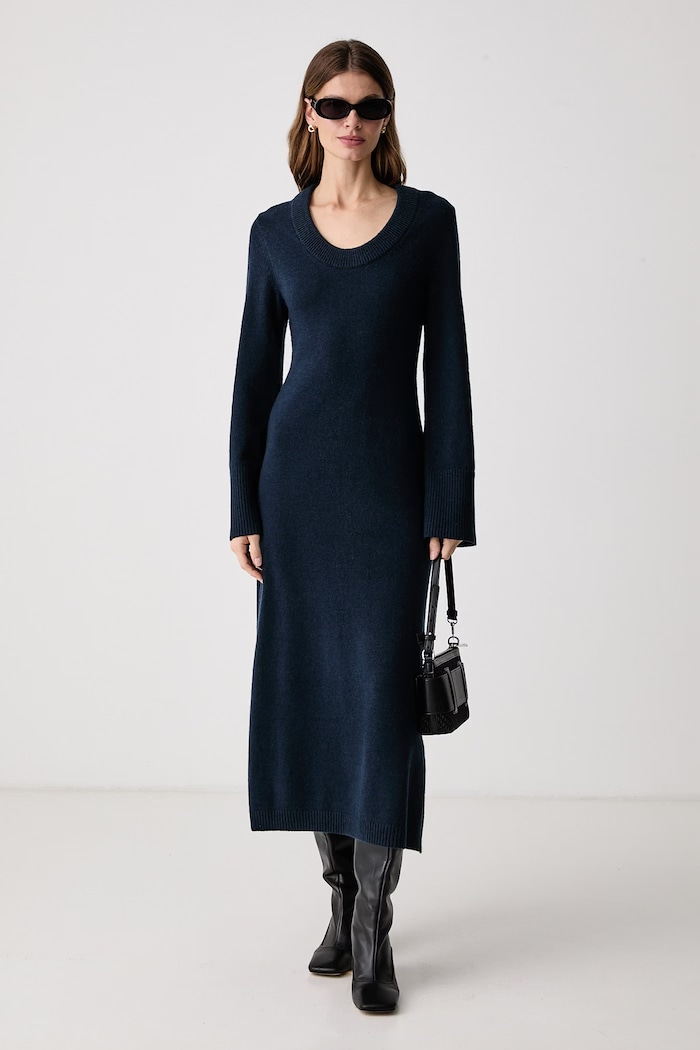 Tommy Hilfiger Svetrové šaty s vlnou WW0WW52306 tmavomodrá AW26