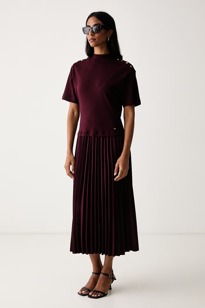 Tommy Hilfiger Rochie evazată din bumbac WW0WW52224 burgundia AW26
