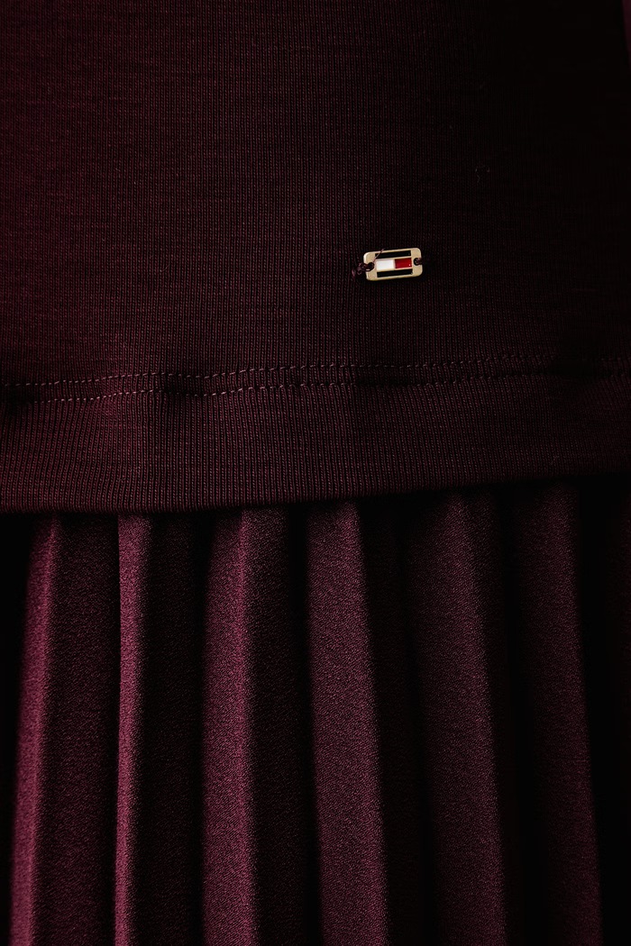 Rochie evazată din bumbac Tommy Hilfiger burgundia WW0WW52224