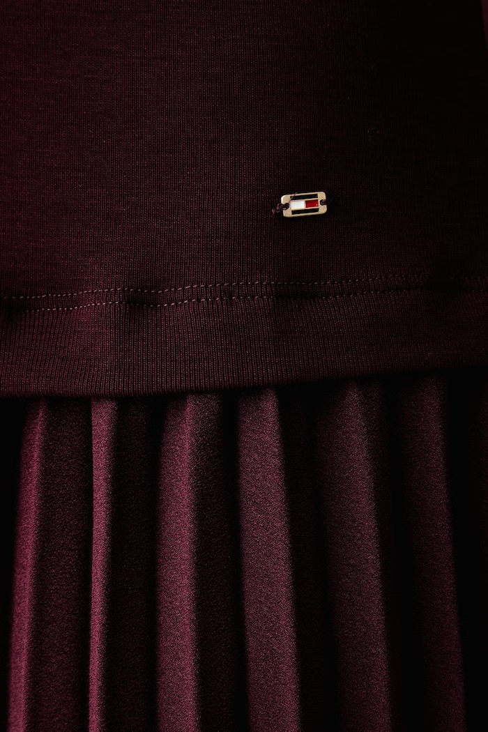 Rochie evazată din bumbac Tommy Hilfiger burgundia WW0WW52224
