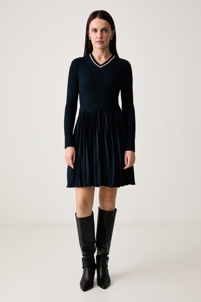 Tommy Hilfiger Φόρεμα flared σκούρο μπλε WW0WW51844